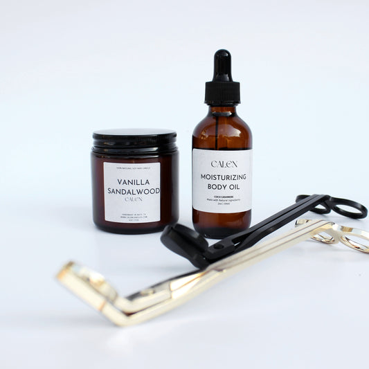 Bundle 1: 2oz Body Oil, 4oz Candle, Wick Clipper (Gold or Black)
